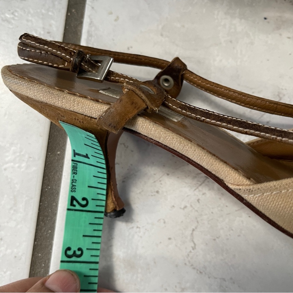 Prada Canvas & Suede Buckle Slingback Mules Heel Pumps shoes size 37.5 - Picture 9 of 11